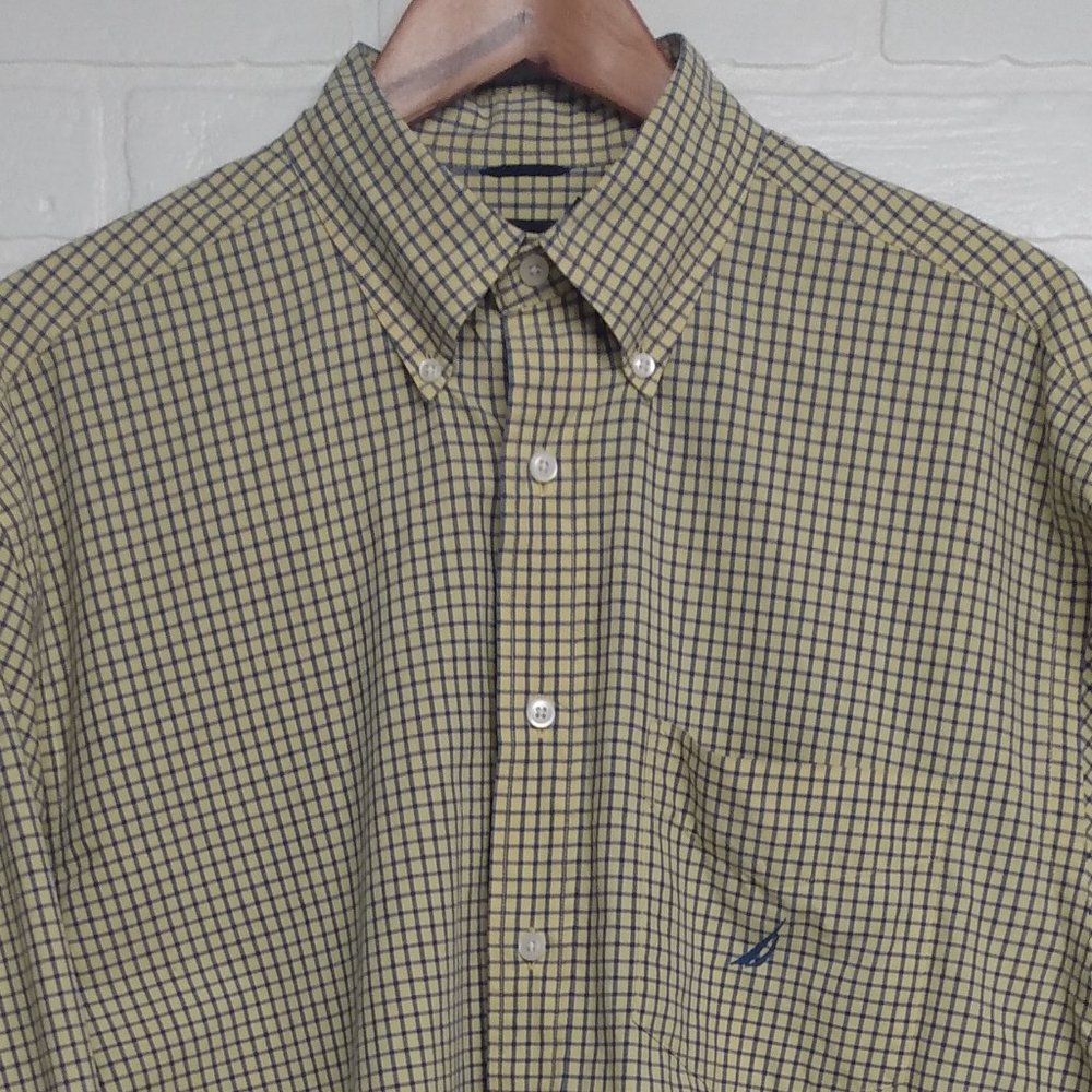 Nautica men's long sleeve yellow button down dress casual shirt size L large